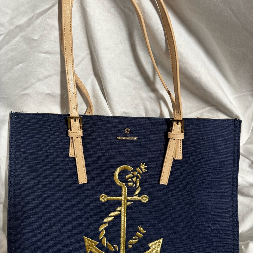 Navy and Gold Anchor Tote Bag